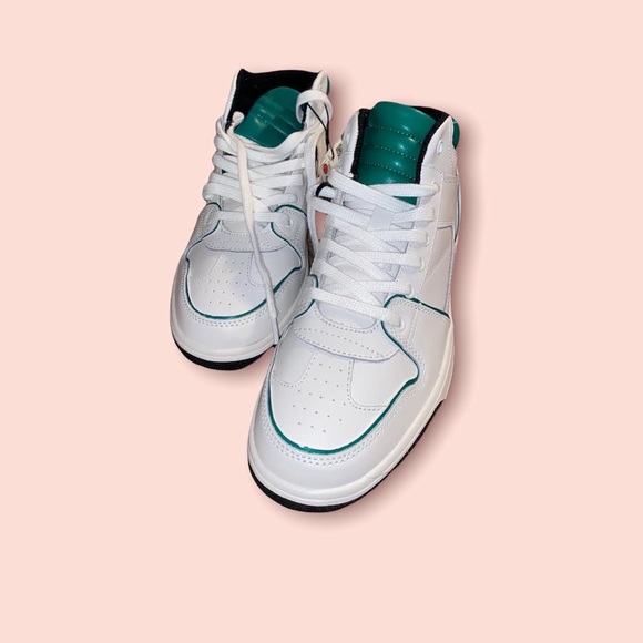 NWT!!!ZARA White+ Green Leather High Top Sneakers - Picture 2 of 4